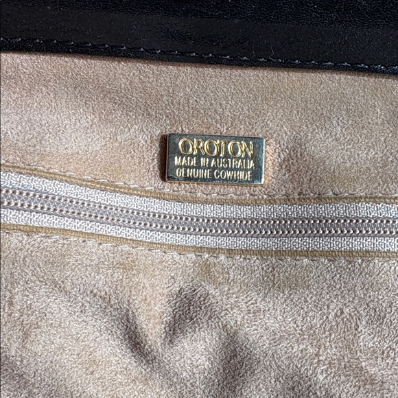 Oroton Black Leather Crossbody Bag with Gold Accents - Picture 6 of 11